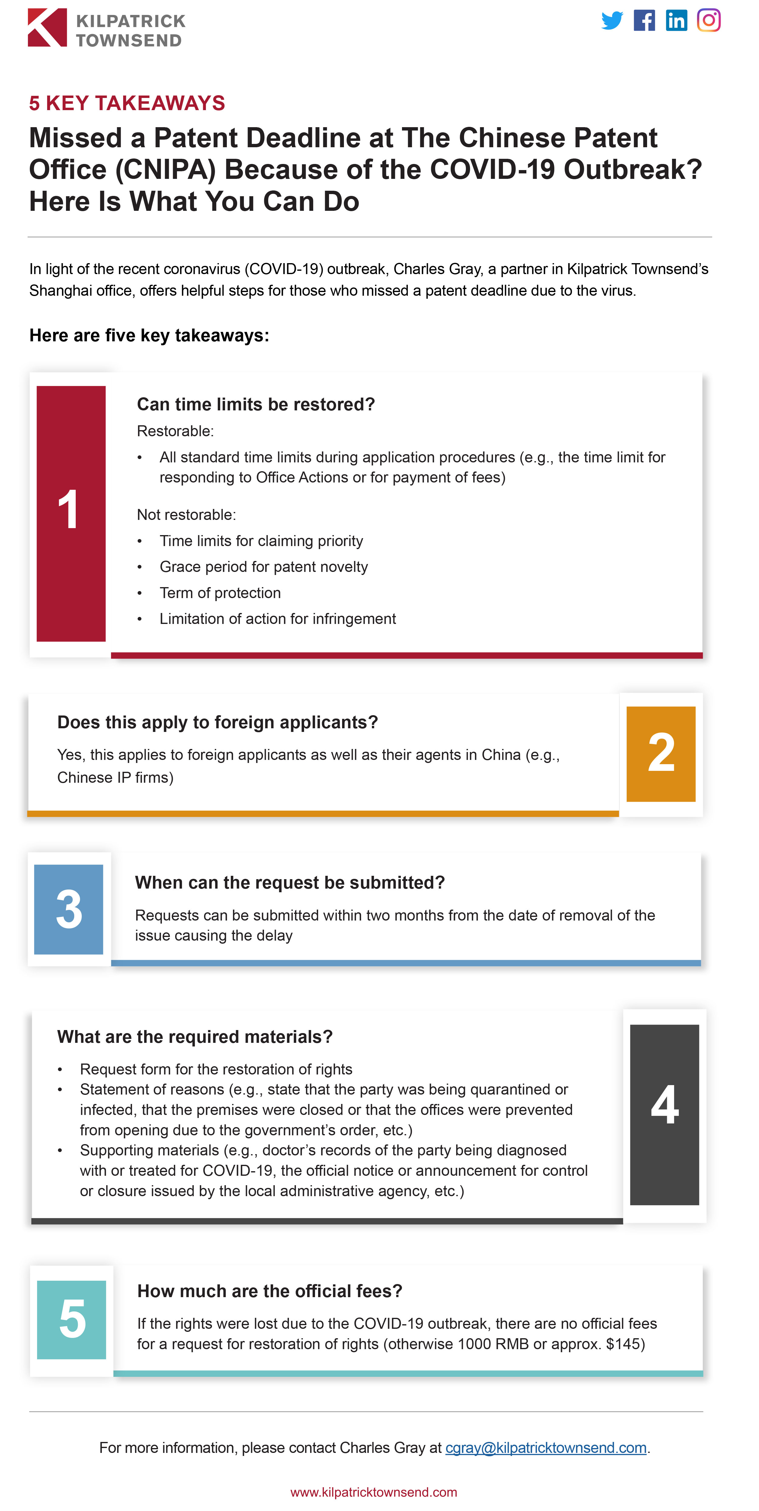5 Key Takeaways | Missed a Patent Deadline at The Chinese Patent Office (CNIPA) Because of the COVID-19 Outbreak? Here Is What You Can Do