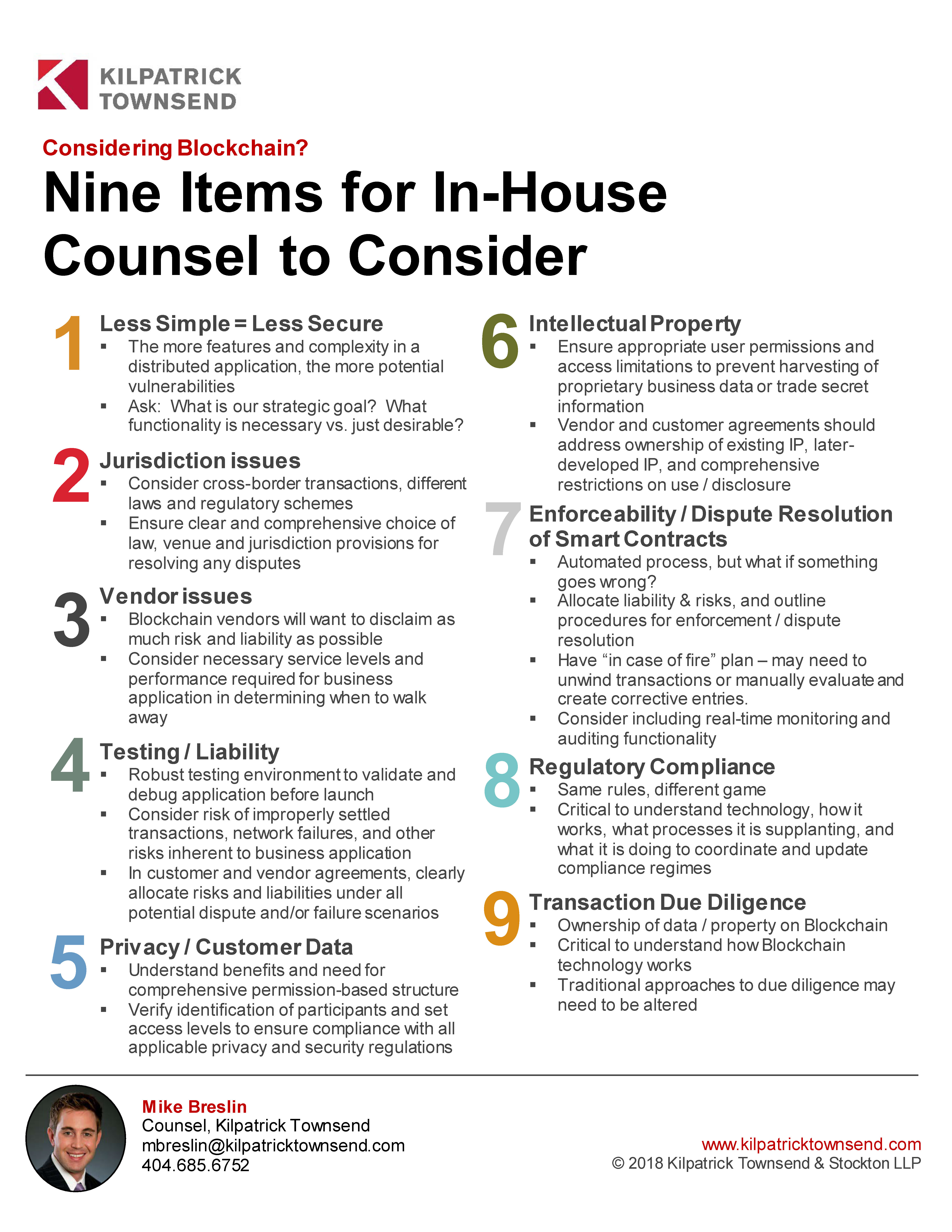 Considering Blockchain?  Nine Items for In-House Counsel to Consider